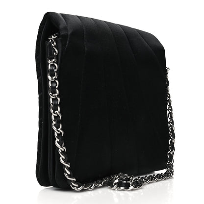 Chanel Satin Pleated Chain Embellished Mirror Flap Black 2 of 11