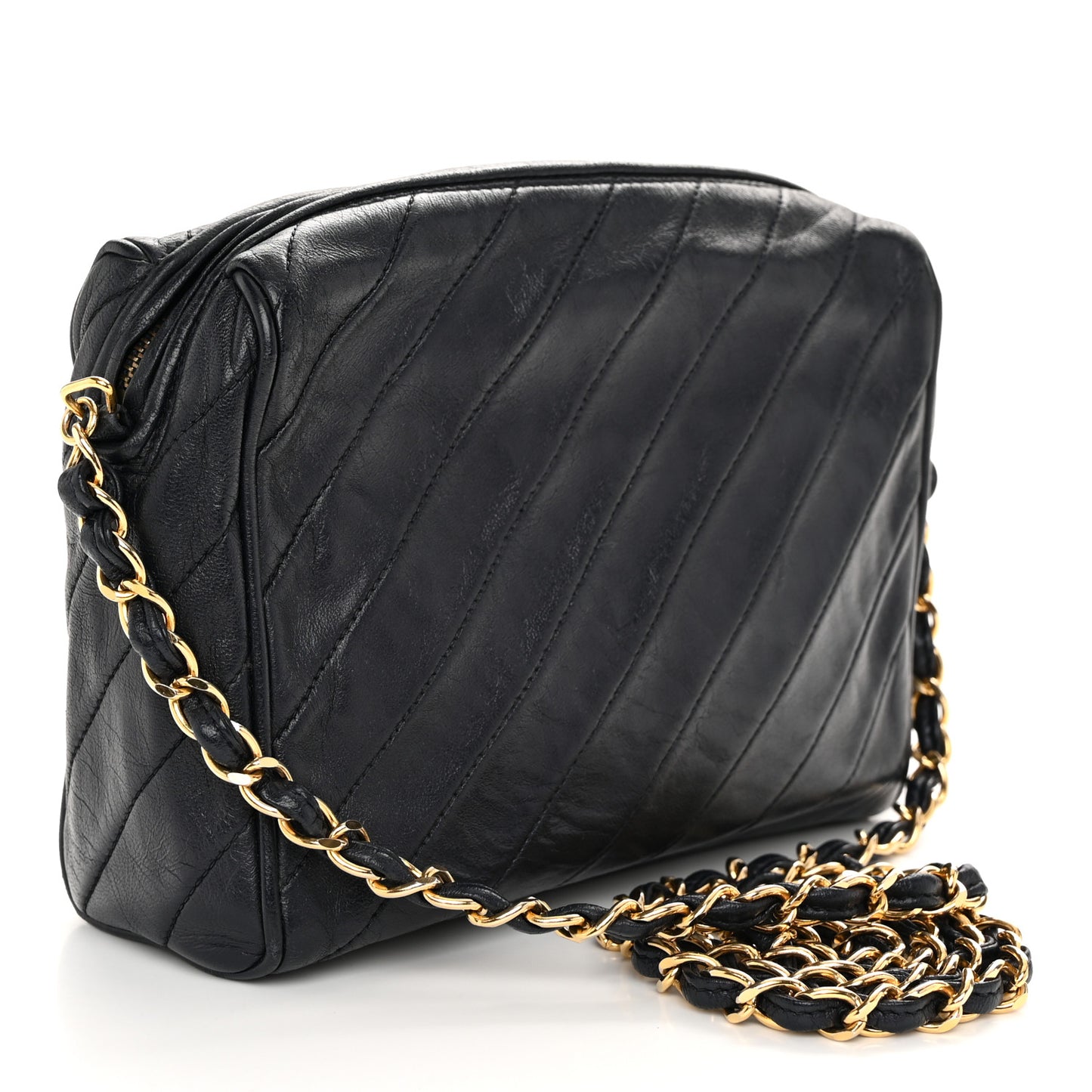 Lambskin Chevron Quilted Tassel Camera Case Navy