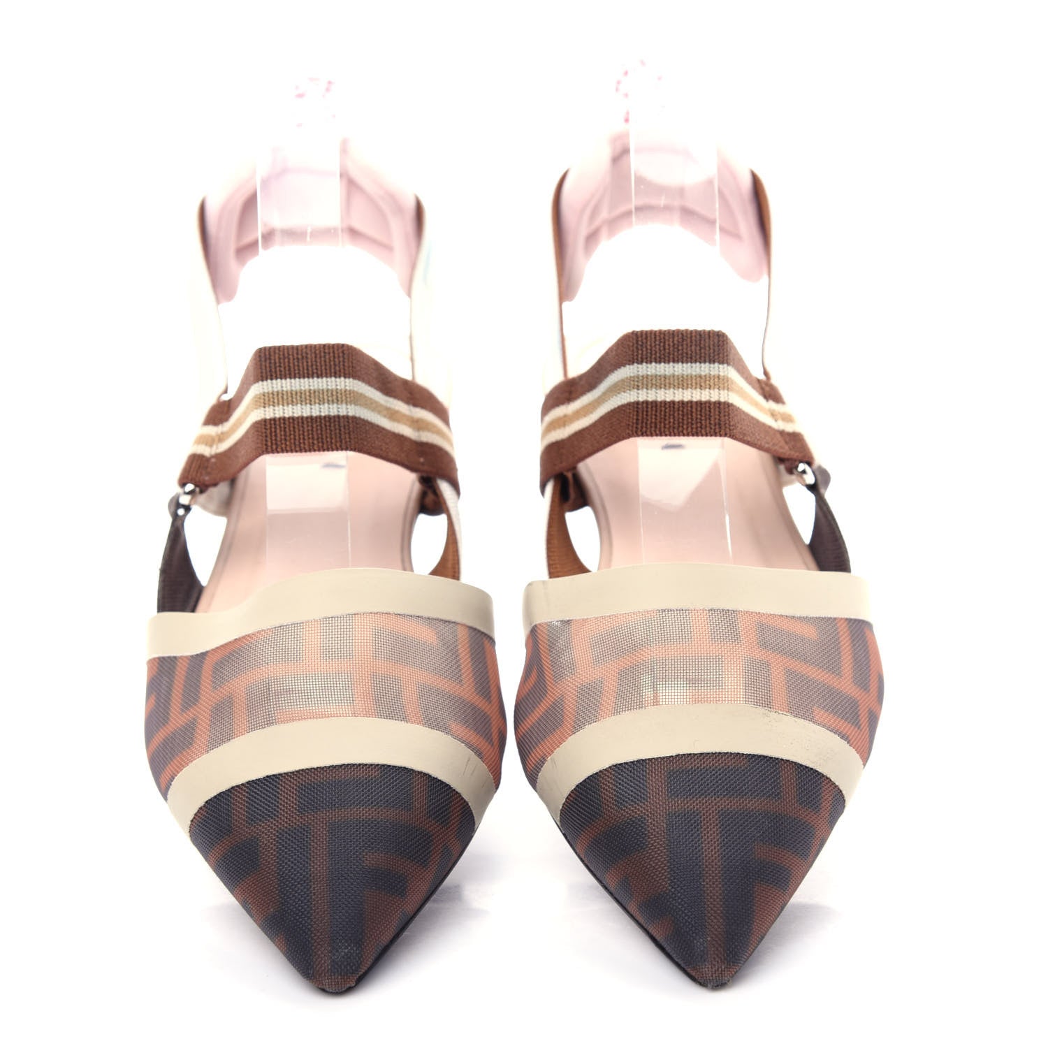 Fendi Technical Mesh FF Colibri Slingback Ballerina Flats 39 Tobacco Moro Camelia Beige Caramello 5 of 11