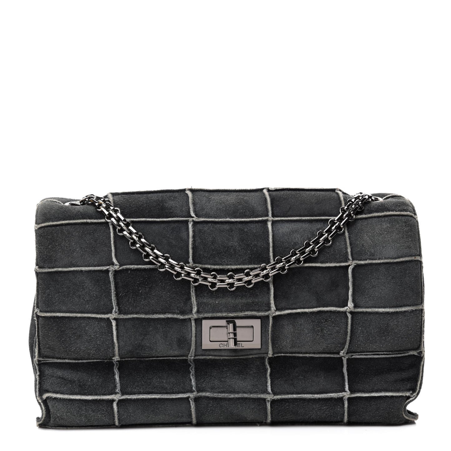 Suede Chocolate Bar Mademoiselle Flap Dark Grey