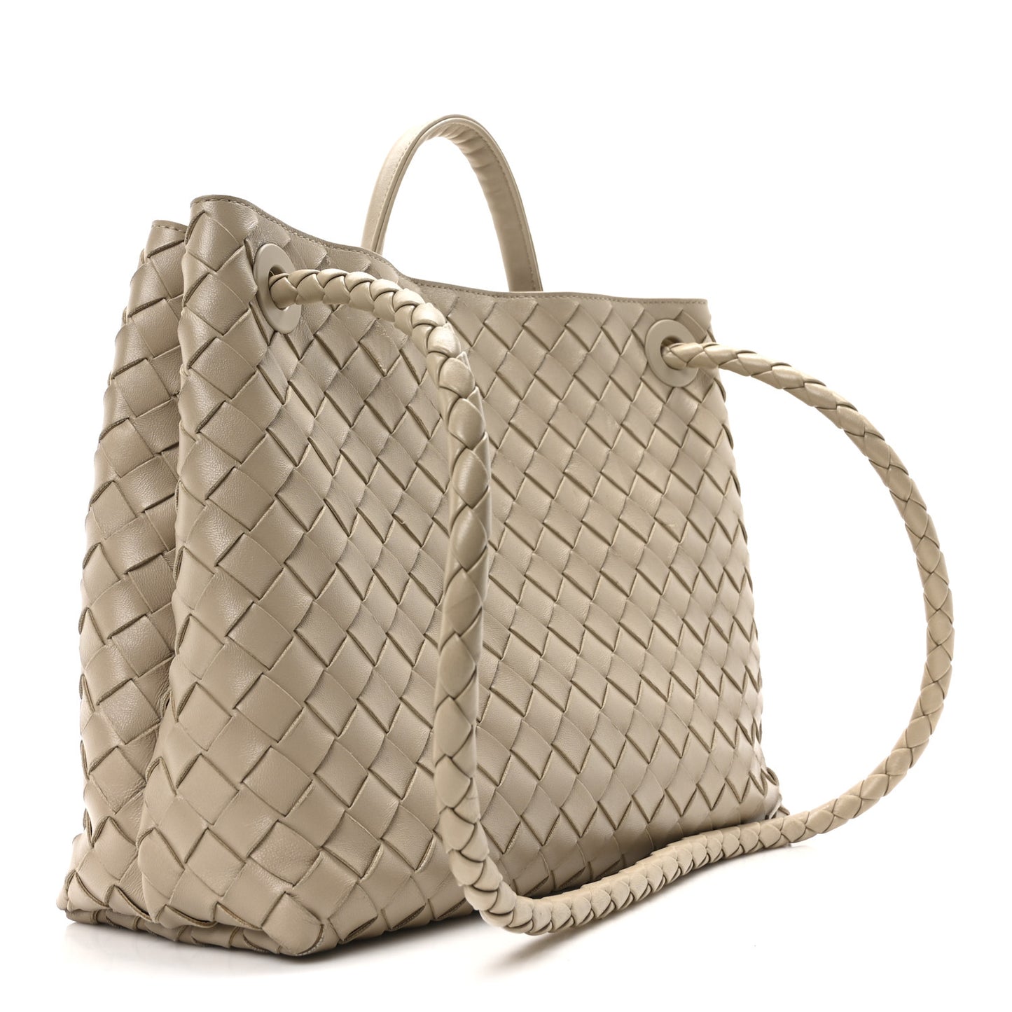 Nappa Intrecciato Medium Andiamo Shoulder Bag Ecru