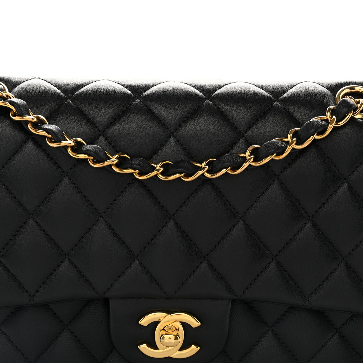Lambskin Quilted Medium Double Flap Black