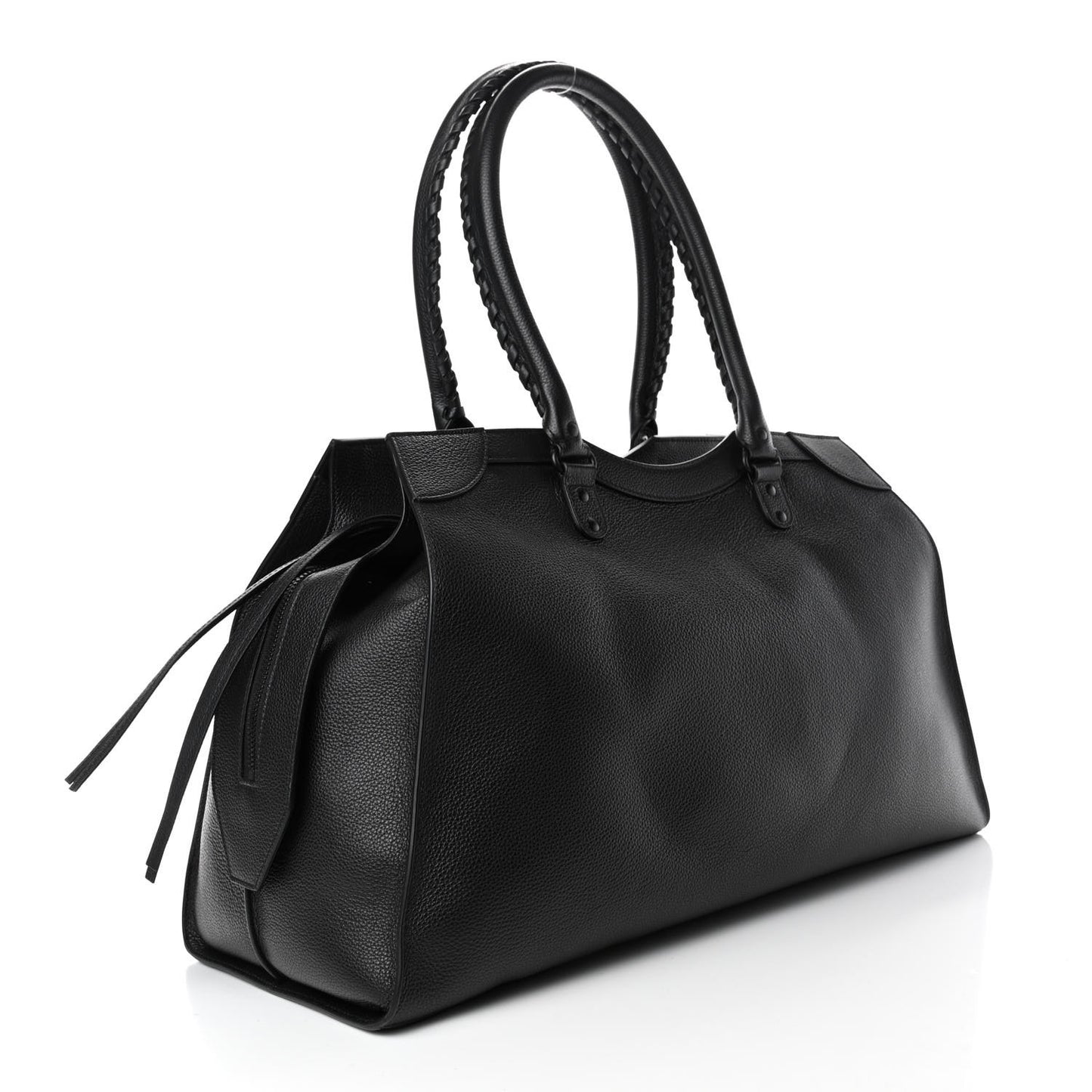 Grained Calfskin Neo Classic Black Hardware Large Top Handle Bag Black