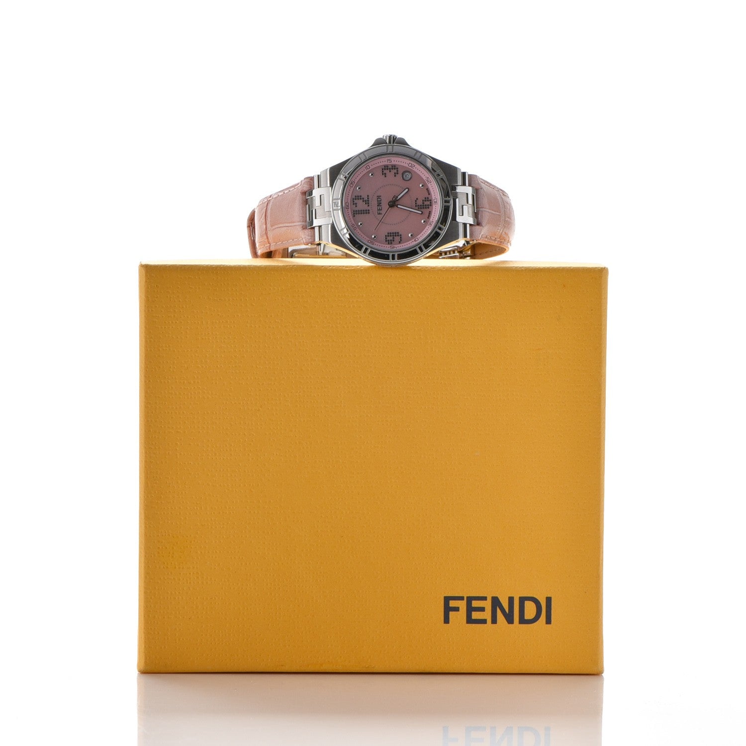 Fendi Stainless Steel Alligator Diamond 33mm High Speed Quartz Watch Pink 9 of 9