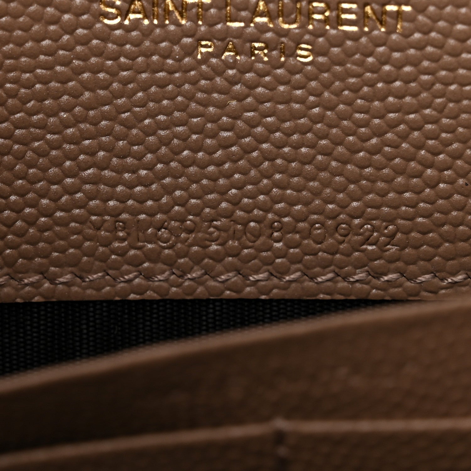 Saint Laurent Grain De Poudre Matelasse Chevron Monogram Envelope Chain Wallet Dark Latte 7 of 11