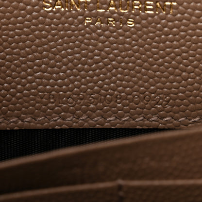 Saint Laurent Grain De Poudre Matelasse Chevron Monogram Envelope Chain Wallet Dark Latte 7 of 11