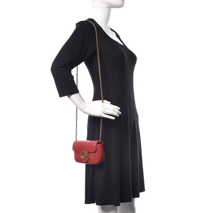 Gucci Calfskin Matelasse Super Mini GG Marmont Shoulder Bag Hibiscus Red 2 of 12