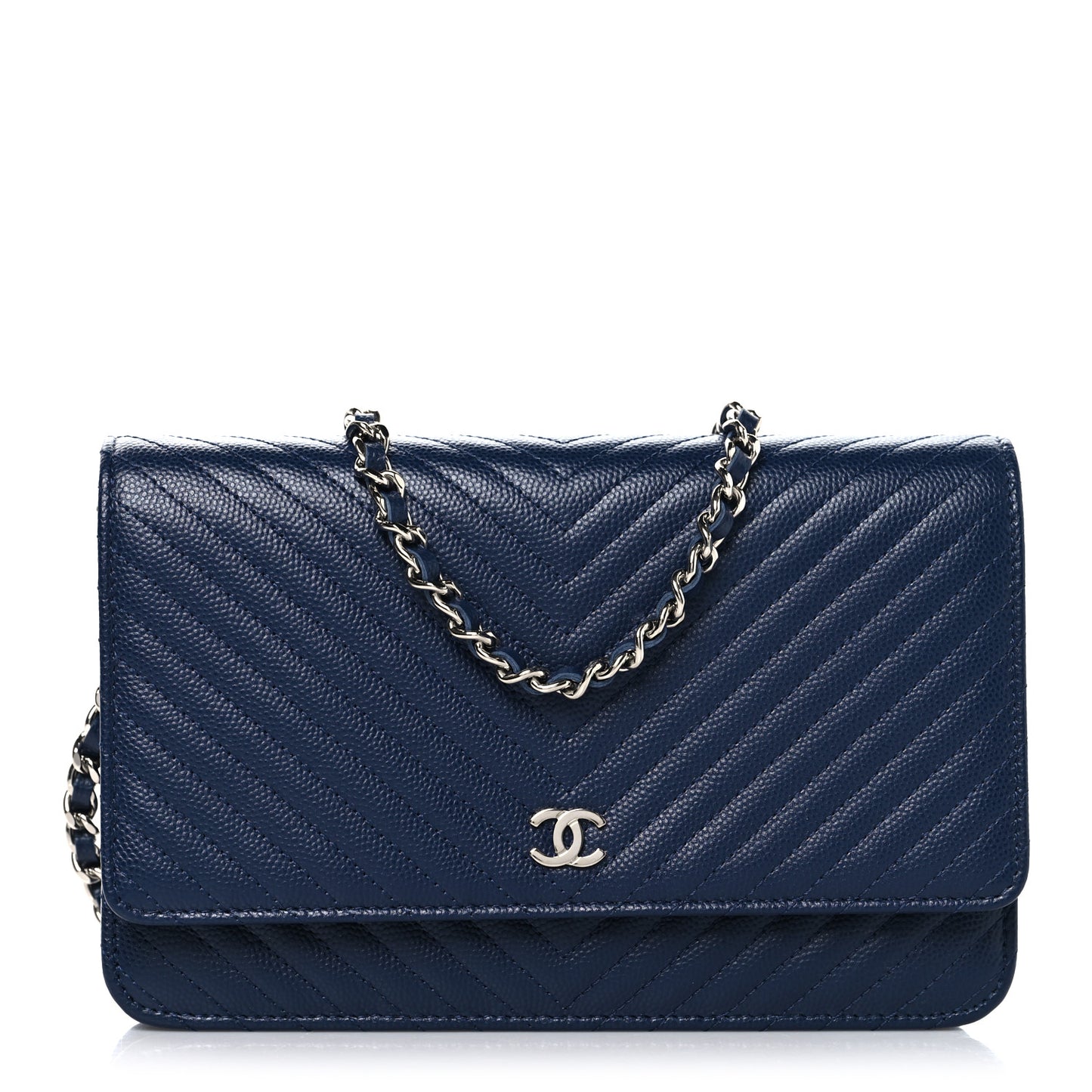 Caviar Chevron Quilted Wallet On Chain WOC Navy