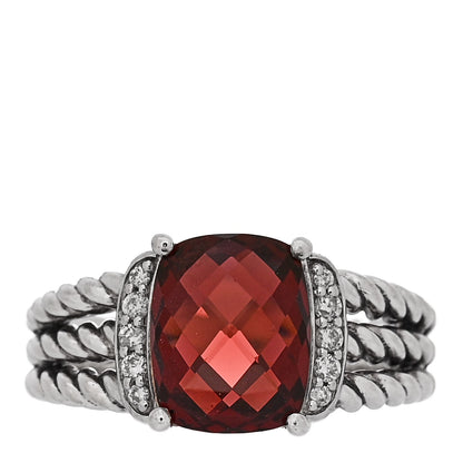 David Yurman Sterling Silver Diamond Garnet 10mm Petite Wheaton Ring 54 7 1 of 5