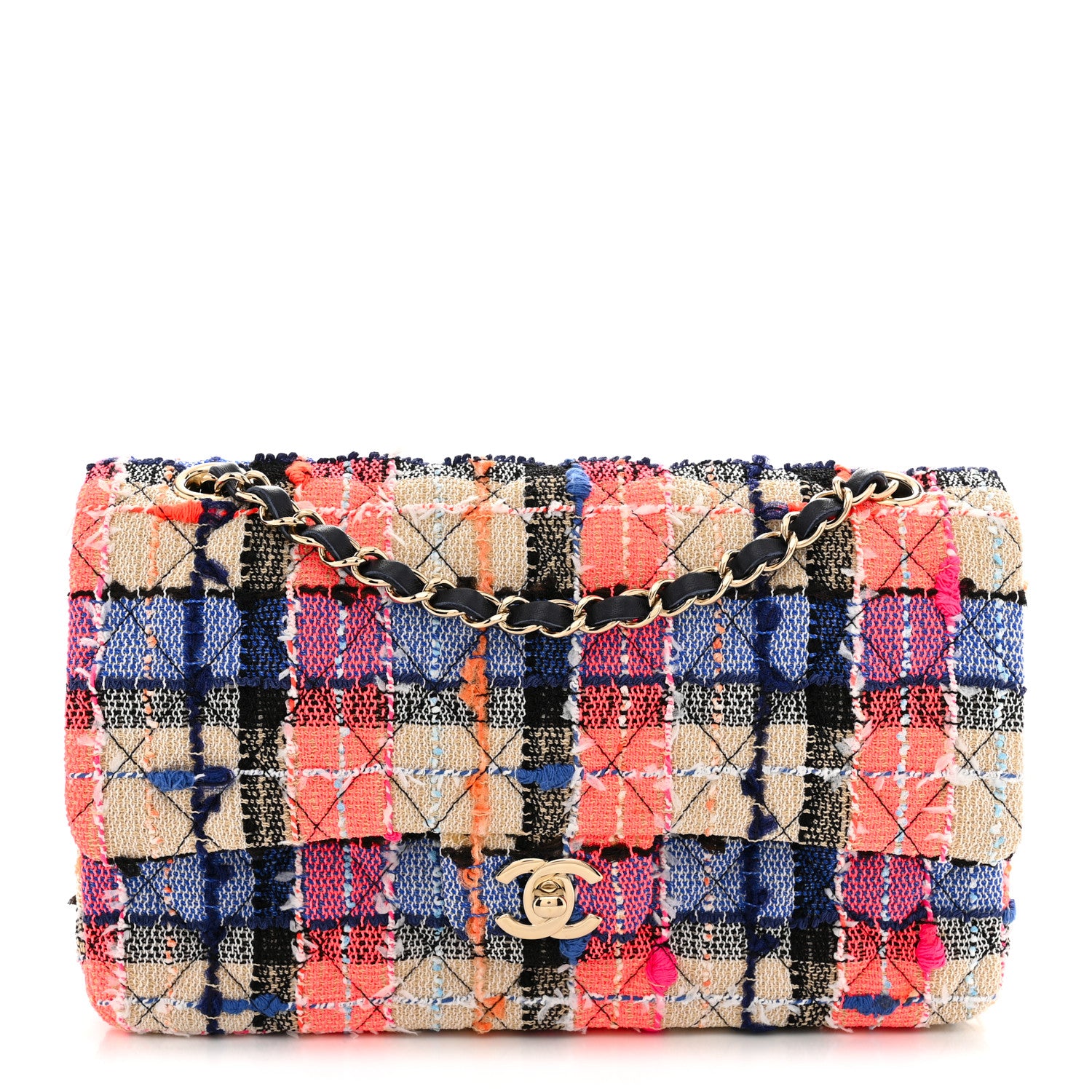 Chanel Tweed Quilted Medium Double Flap Blue Orange Yellow 1 of 11