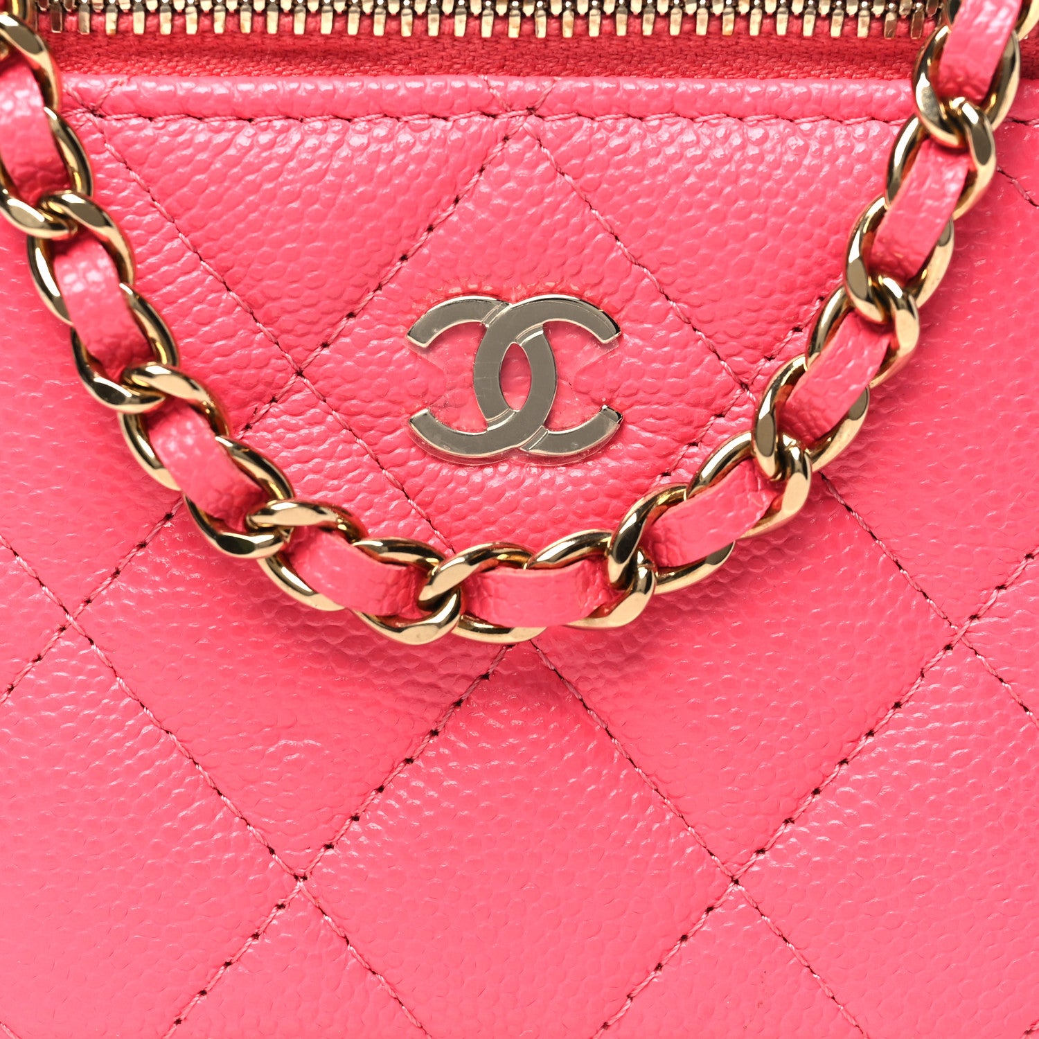 Chanel Caviar Quilted Mini Vanity Case With Chain Pink 8 of 11