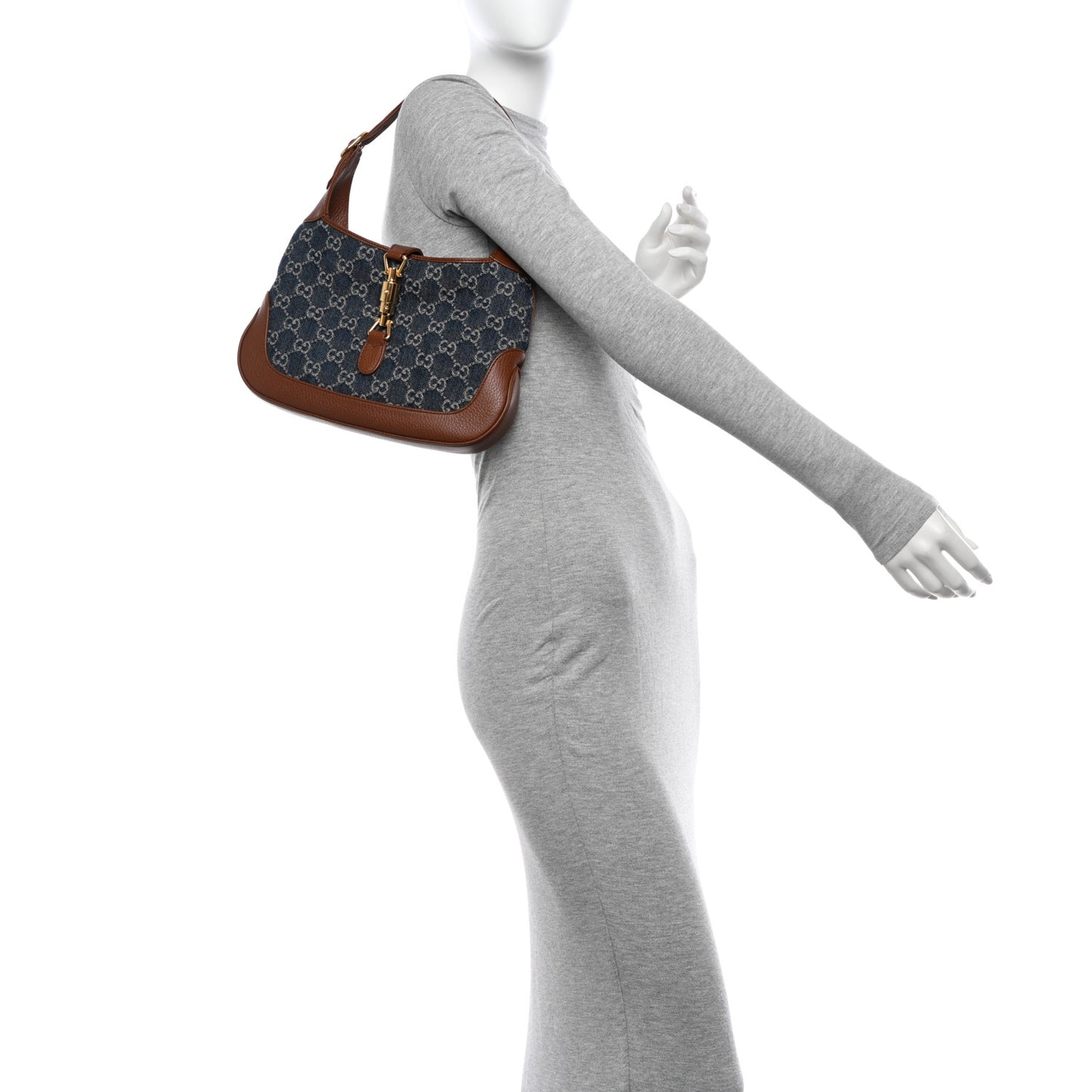 New Denim GG Monogram Calfskin Small Jackie 1961 Hobo Blue Tea Cuir