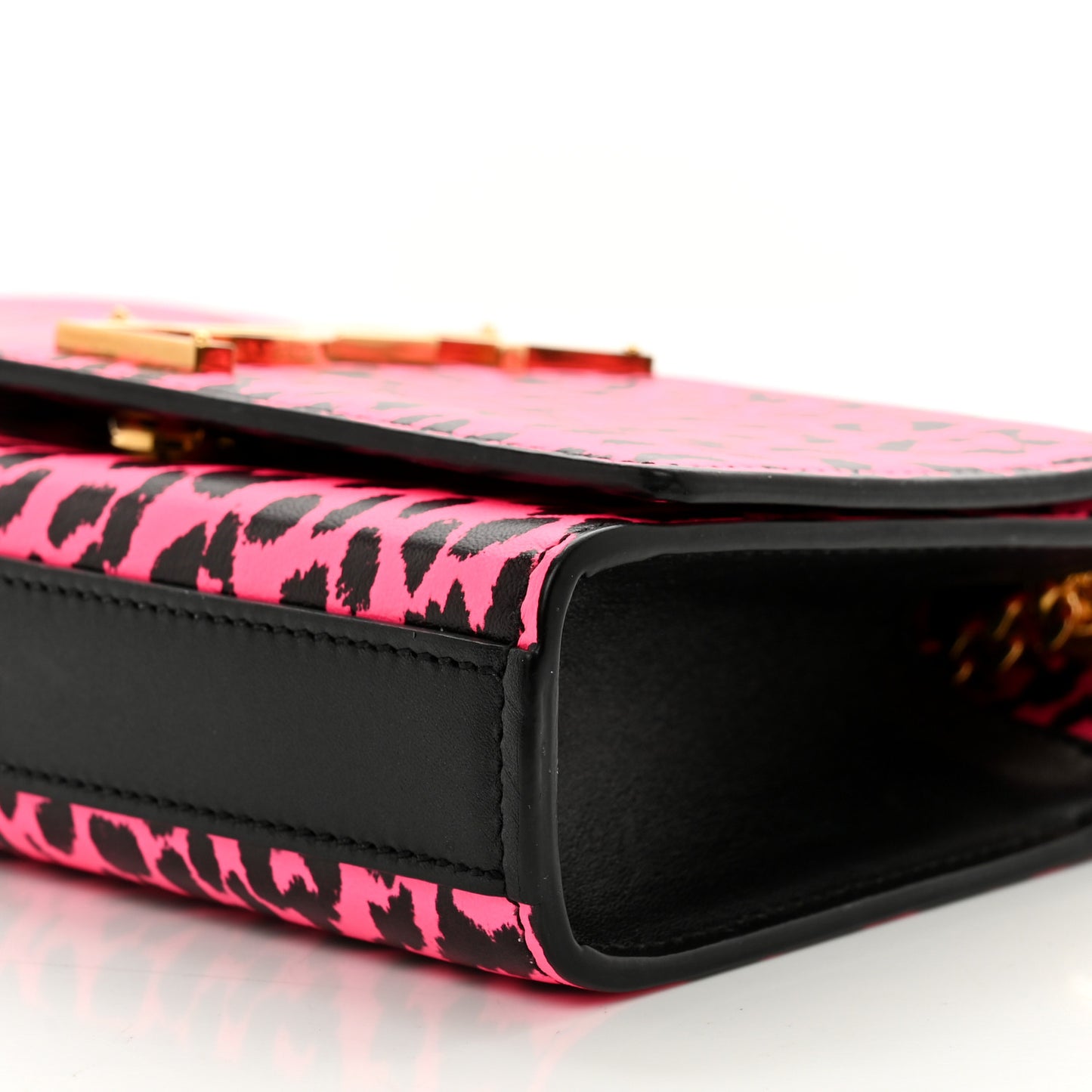 Calfskin Leopard Small Monogram Kate Satchel Pink Black