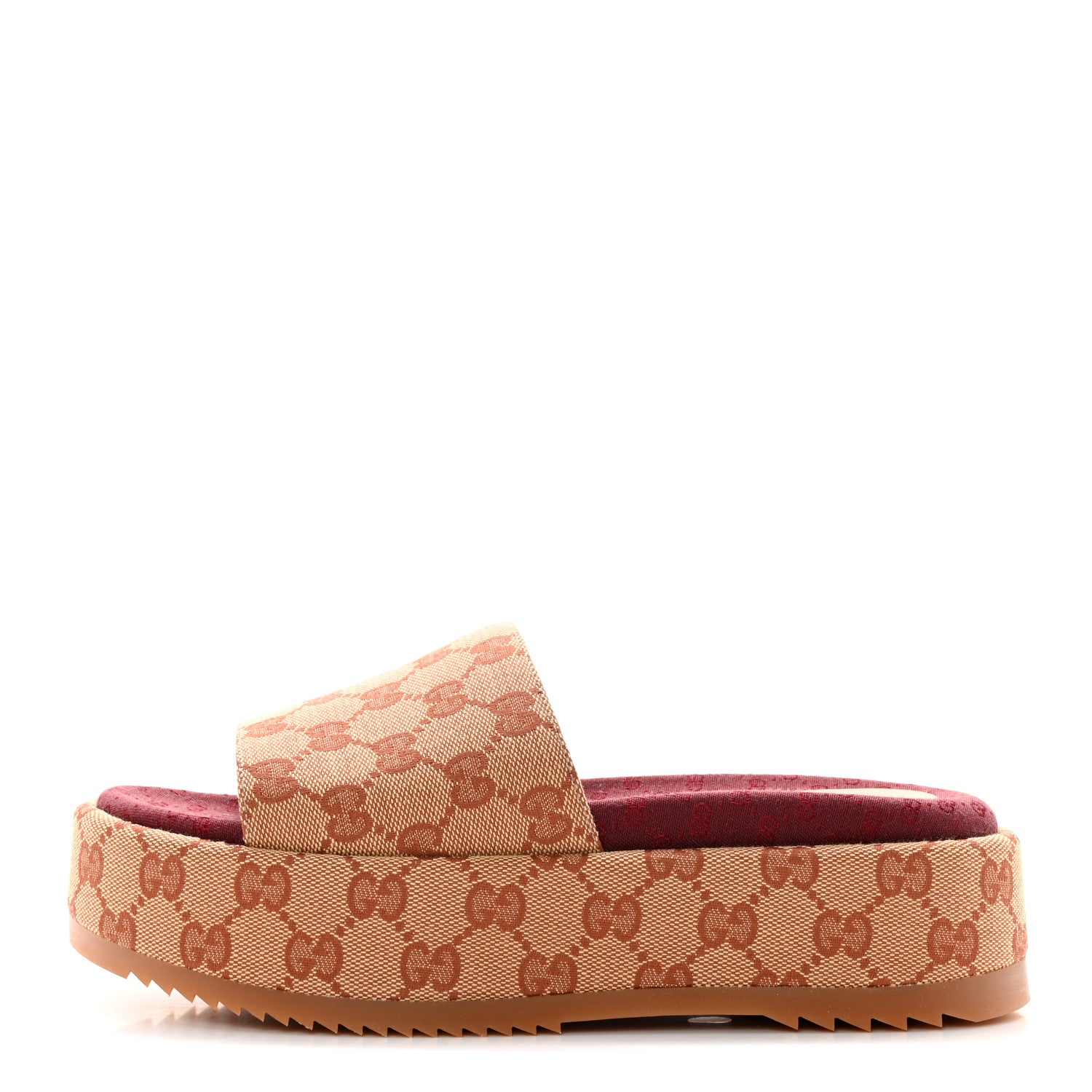 Gucci Canvas GG Monogram Angelina Platform Slide Sandals 37 Beige Ruggine 1 of 9