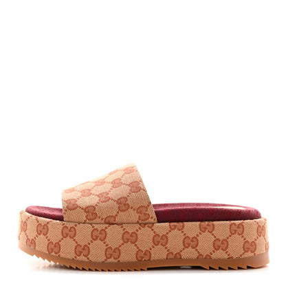 Gucci Canvas GG Monogram Angelina Platform Slide Sandals 37 Beige Ruggine 1 of 9