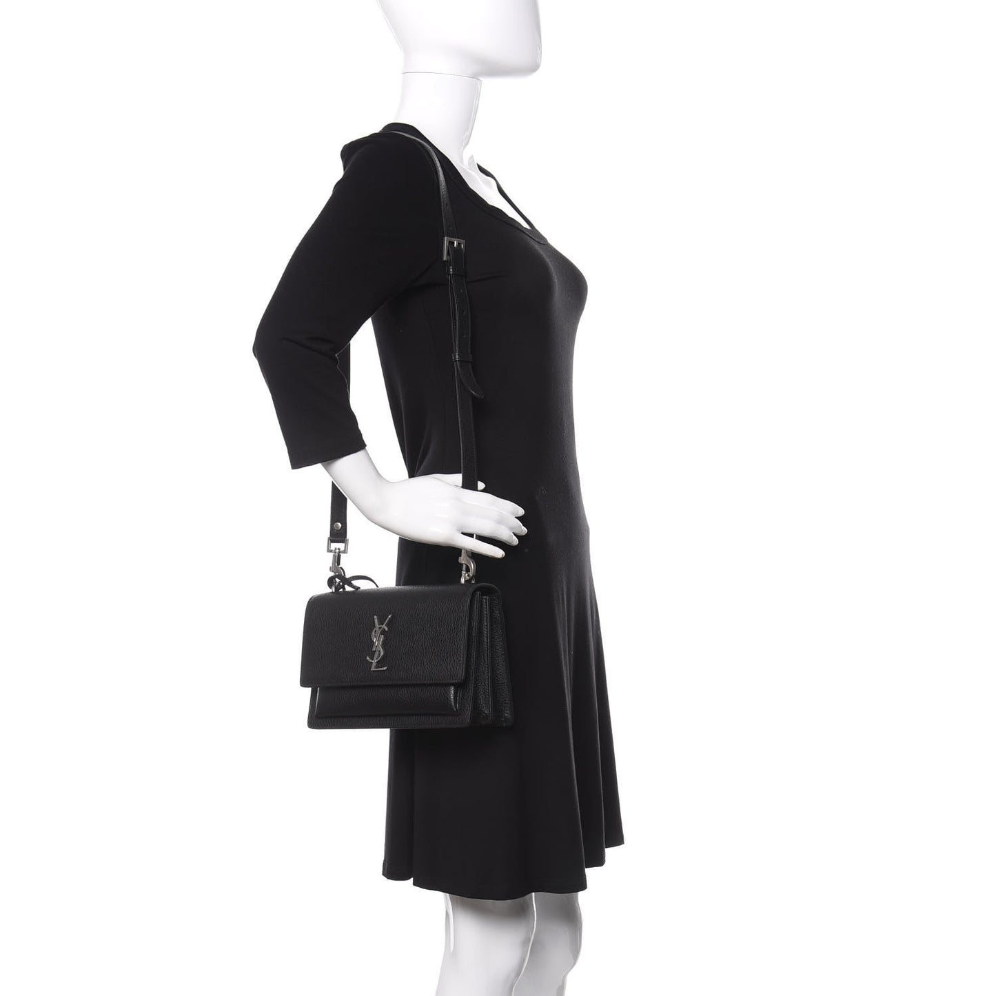 Grained Calfskin Medium Monogram Sunset Satchel Black