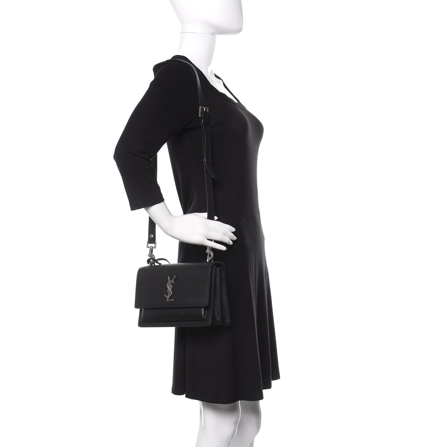 Saint Laurent Grained Calfskin Medium Monogram Sunset Satchel Black 2 of 10