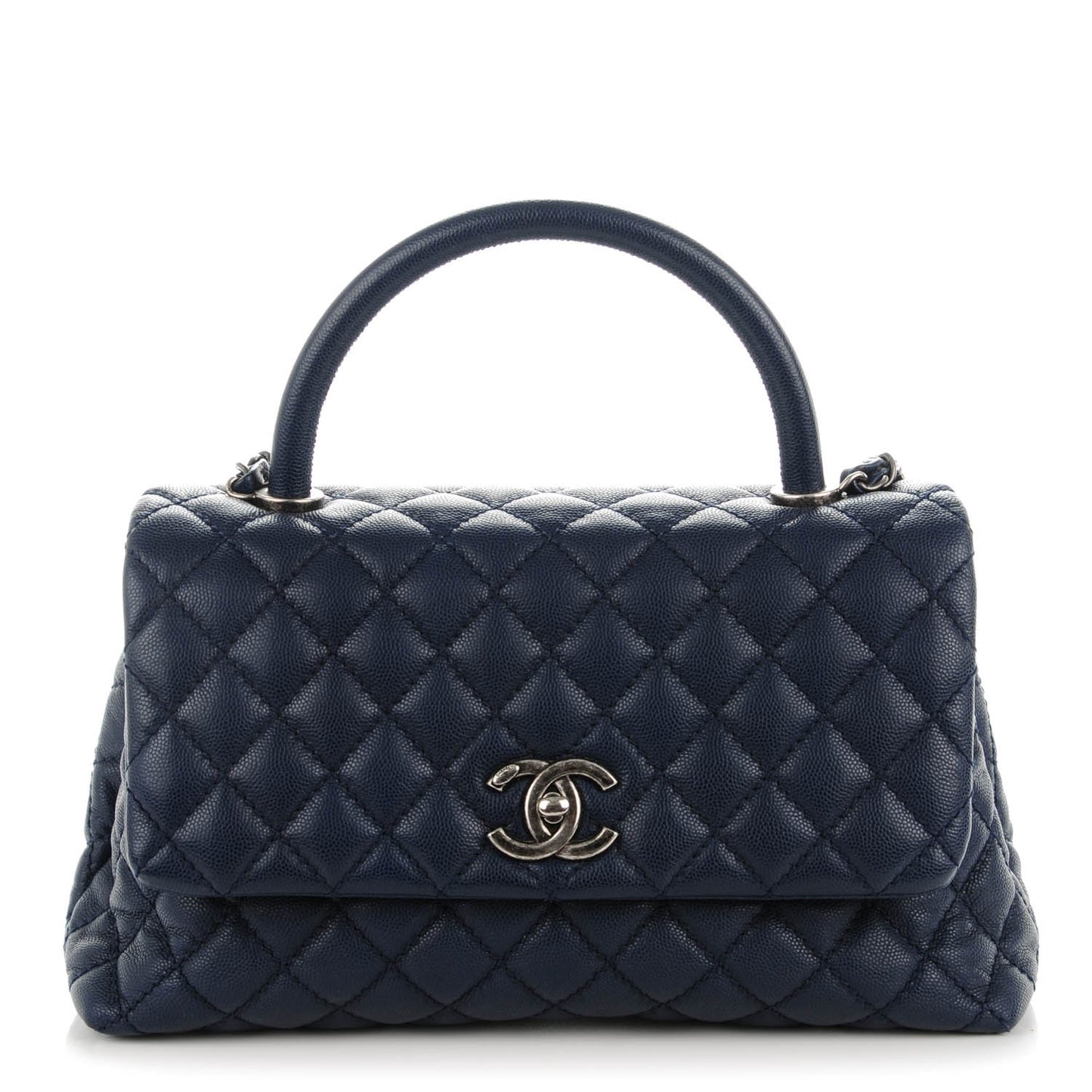 Caviar Quilted Small Coco Handle Flap Navy