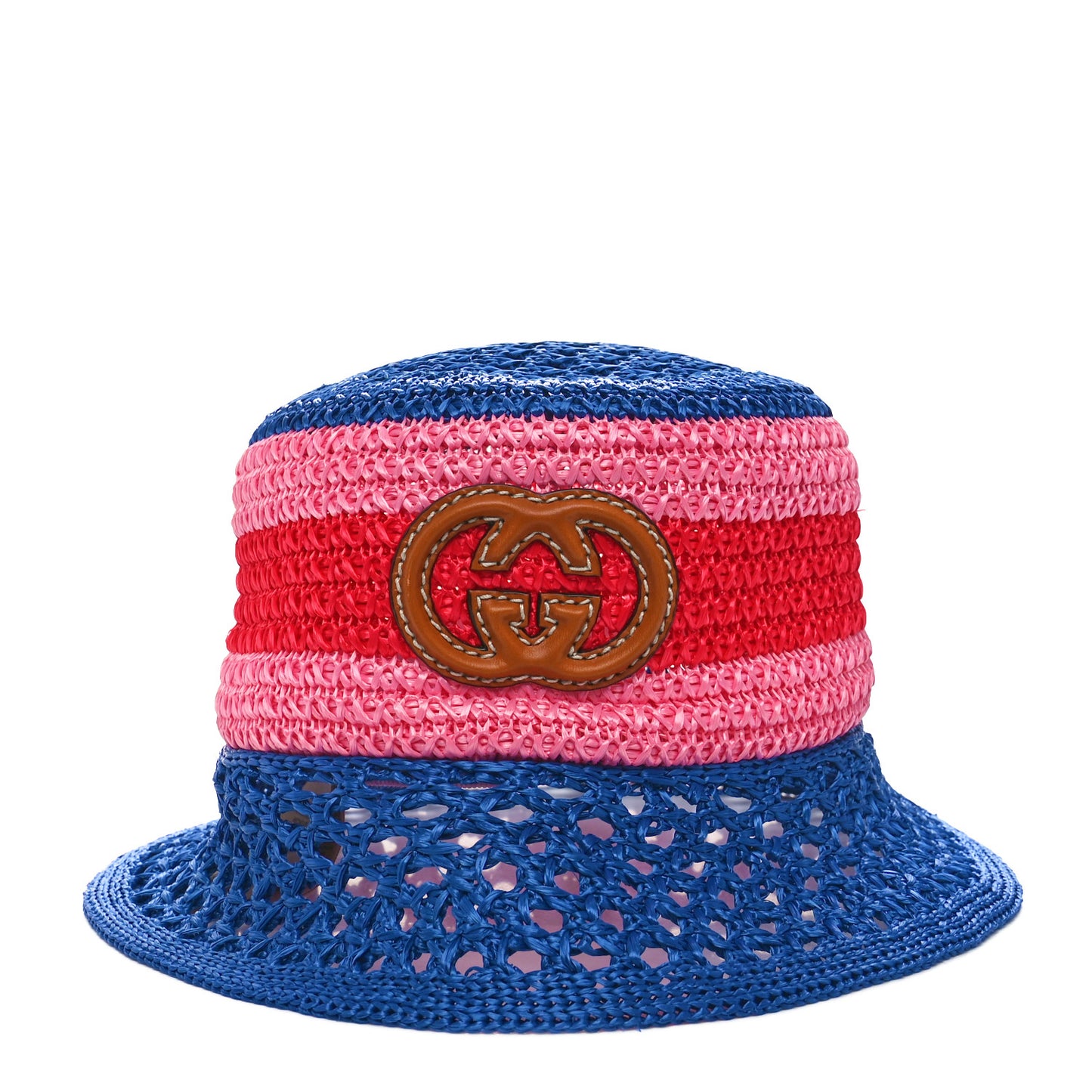 Raffia Effect Web Interlocking G Bucket Hat M Blue Multicolor