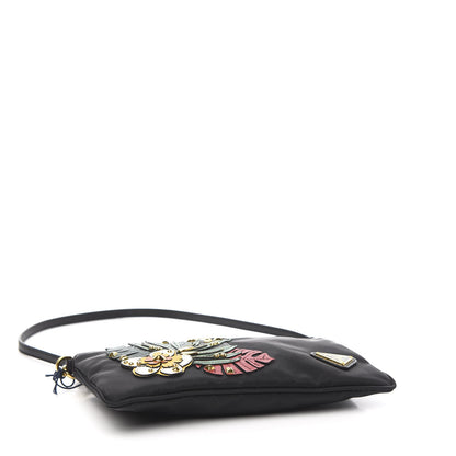 Prada Tessuto Nylon Saffiano Toucan Pochette Bag Black 3 of 9