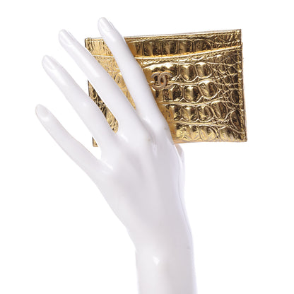 Chanel Metallic Calfskin Crocodile Embossed Cocodile Card Holder Gold 2 of 9