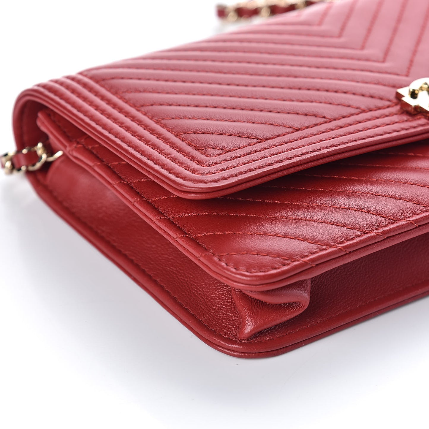 Calfskin Chevron Quilted Boy Wallet On Chain WOC Red