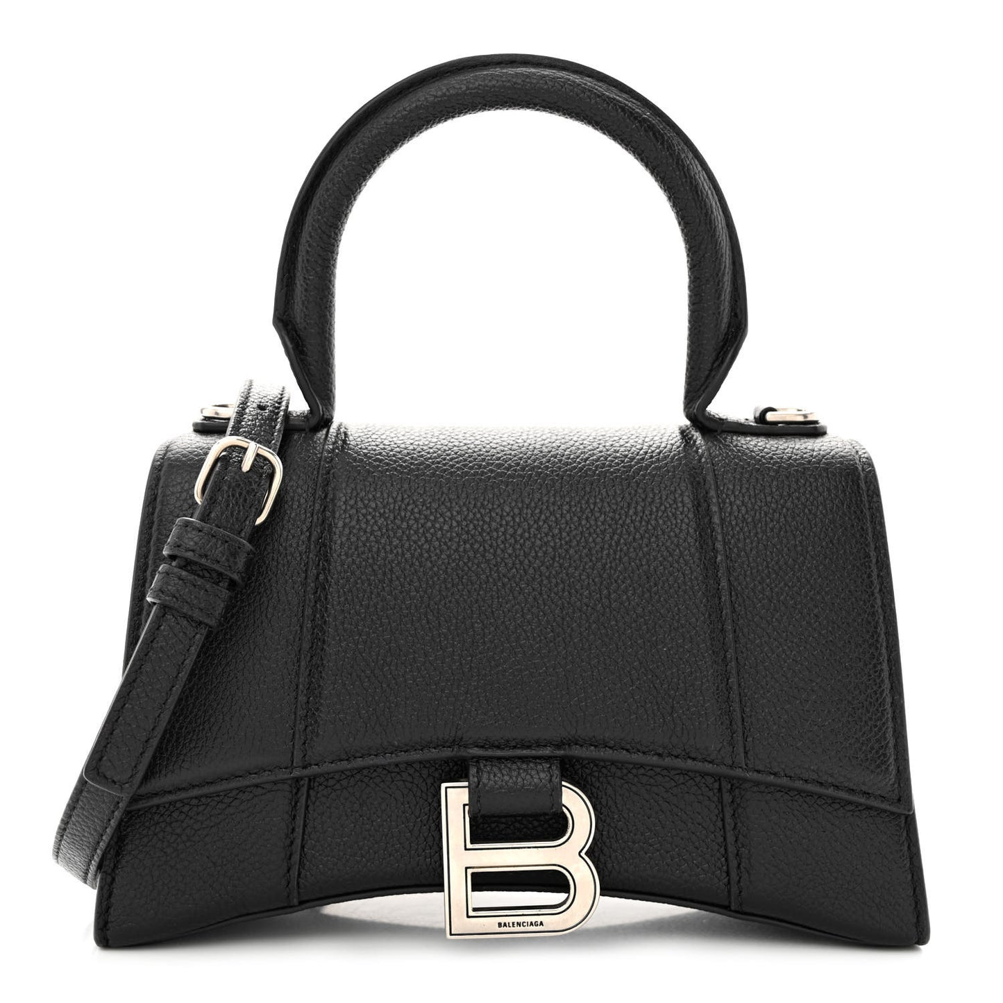 Grained Calfskin Hourglass Top Handle Bag XS Black