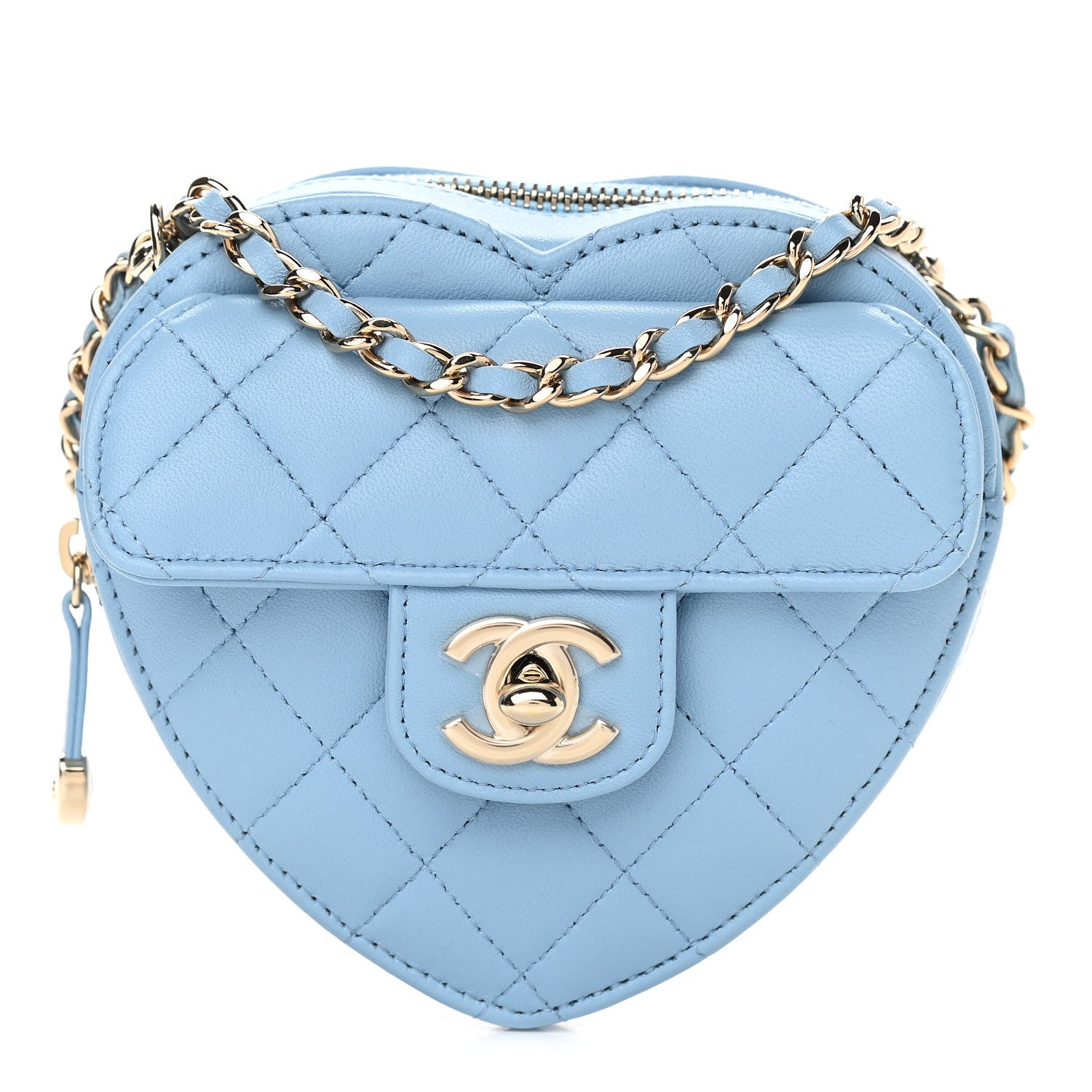 Chanel Lambskin Quilted CC In Love Heart Clutch With Chain Light Blue 1 of 11