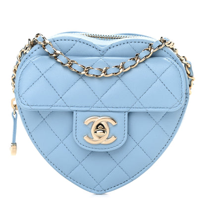 Chanel Lambskin Quilted CC In Love Heart Clutch With Chain Light Blue 1 of 11