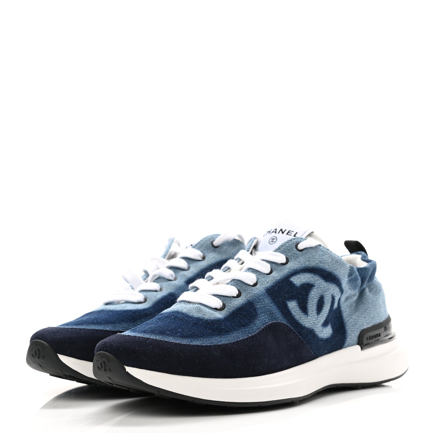 Chanel Denim Suede Calfskin Womens CC Sneakers 40 Dark Blue 3 of 8