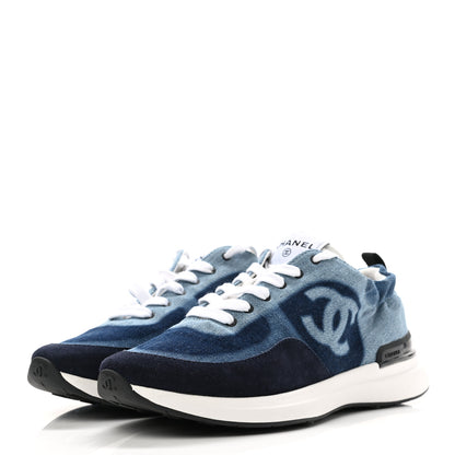 Chanel Denim Suede Calfskin Womens CC Sneakers 40 Dark Blue 3 of 8