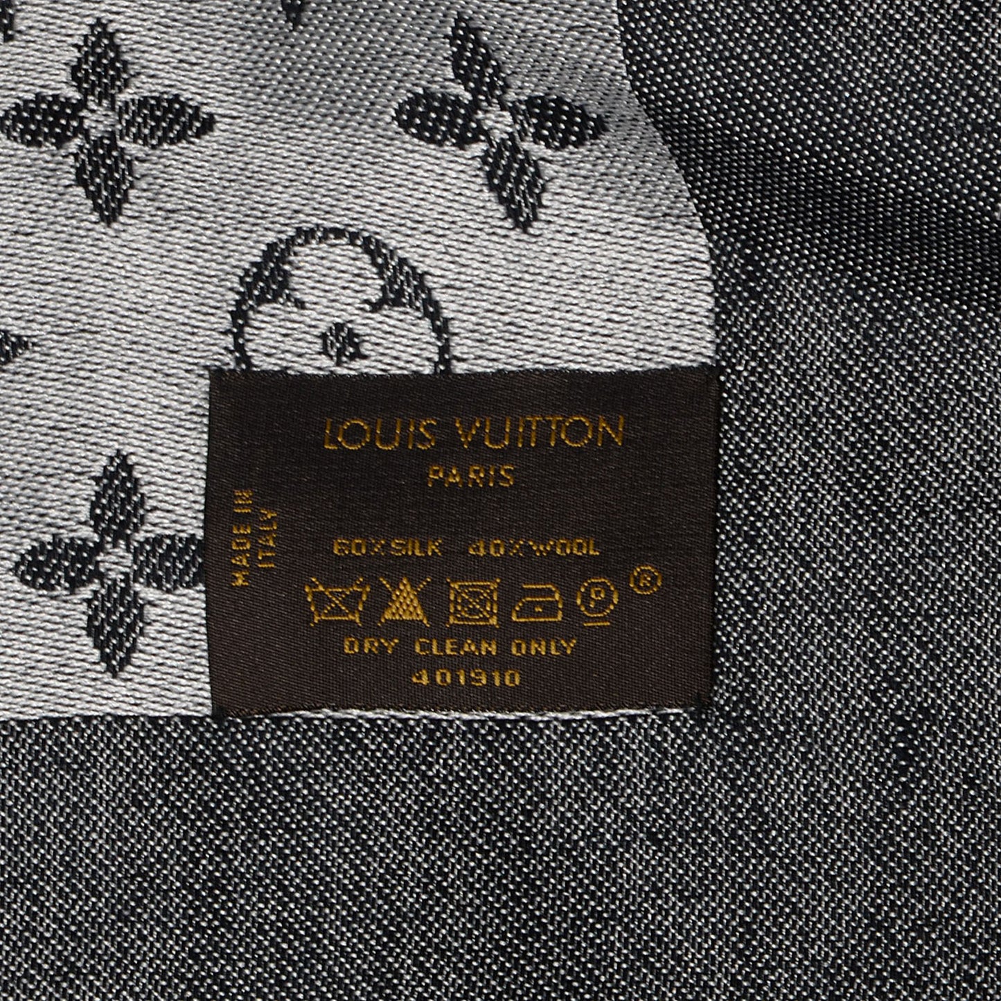Silk Wool Monogram Denim Shawl Black