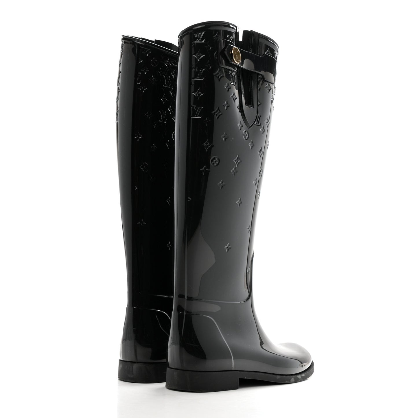 Rubber Embossed Monogram Drops High Rain Boots 38 Black