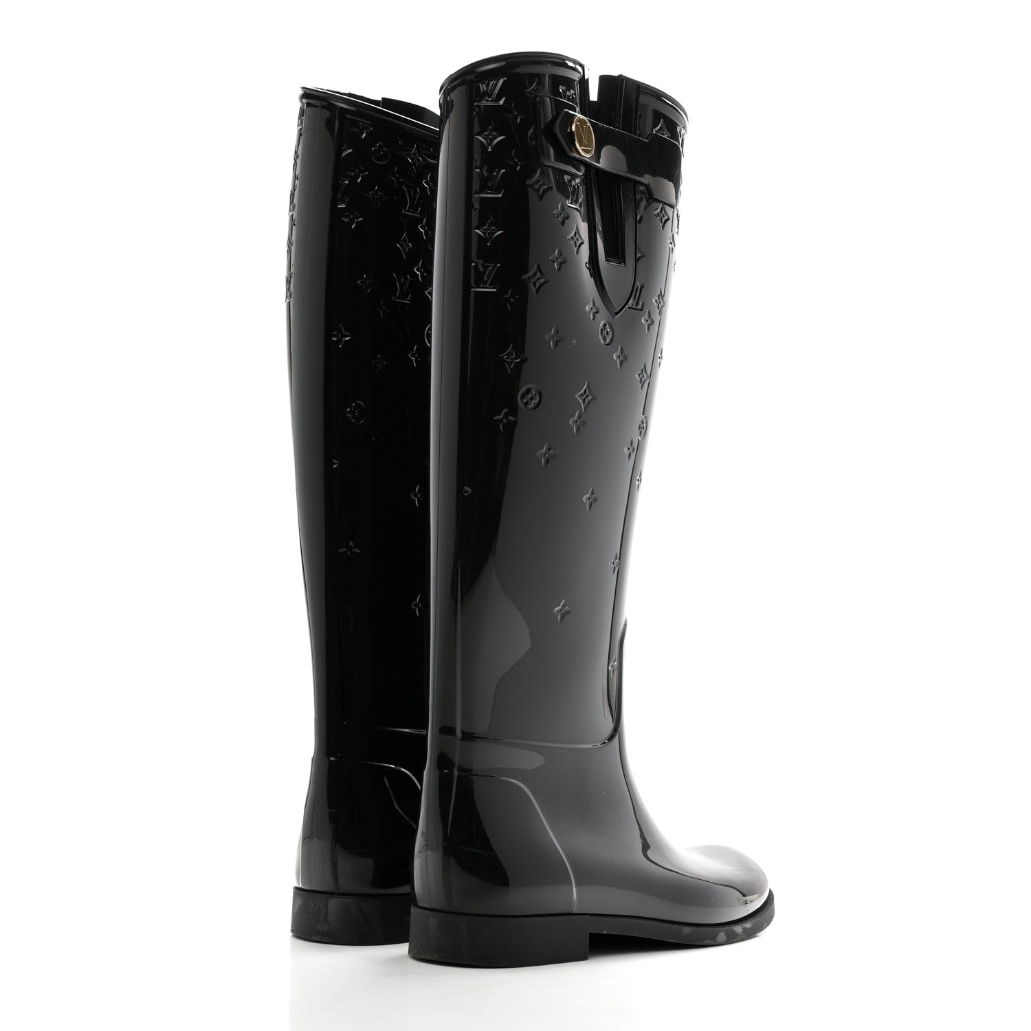 Louis Vuitton Rubber Embossed Monogram Drops High Rain Boots 38 Black 4 of 8