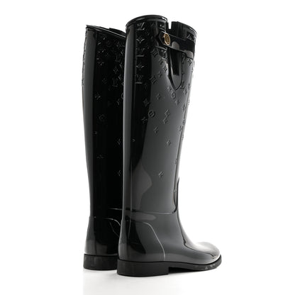 Louis Vuitton Rubber Embossed Monogram Drops High Rain Boots 38 Black 4 of 8