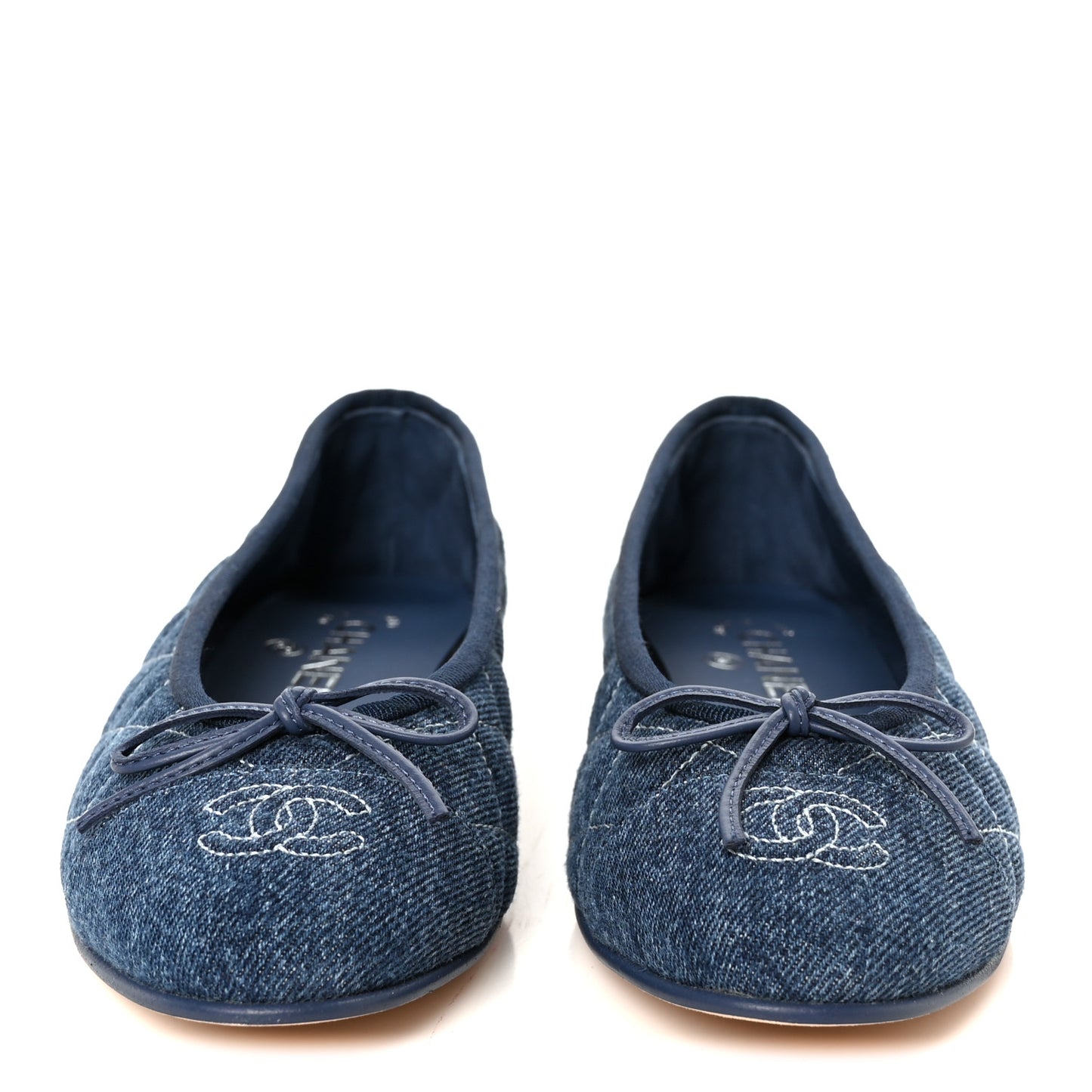 Washed Denim Quilted Cap Toe CC Ballerina Flats 37.5 Blue