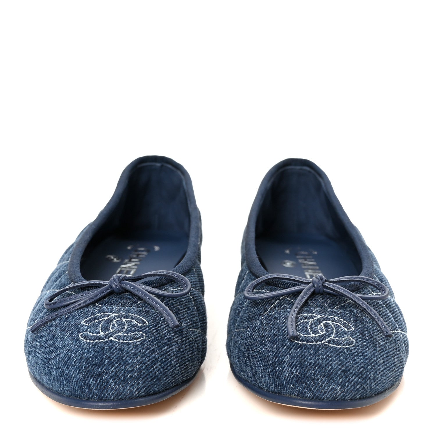 Chanel Washed Denim Quilted Cap Toe CC Ballerina Flats 37.5 Blue 3 of 10