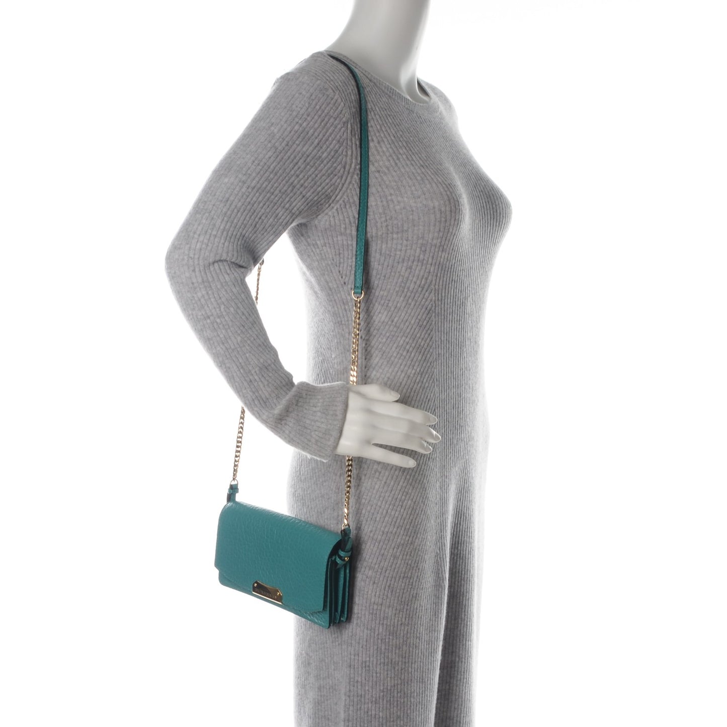 Signature Grain Small Madison Chain Clutch Aqua