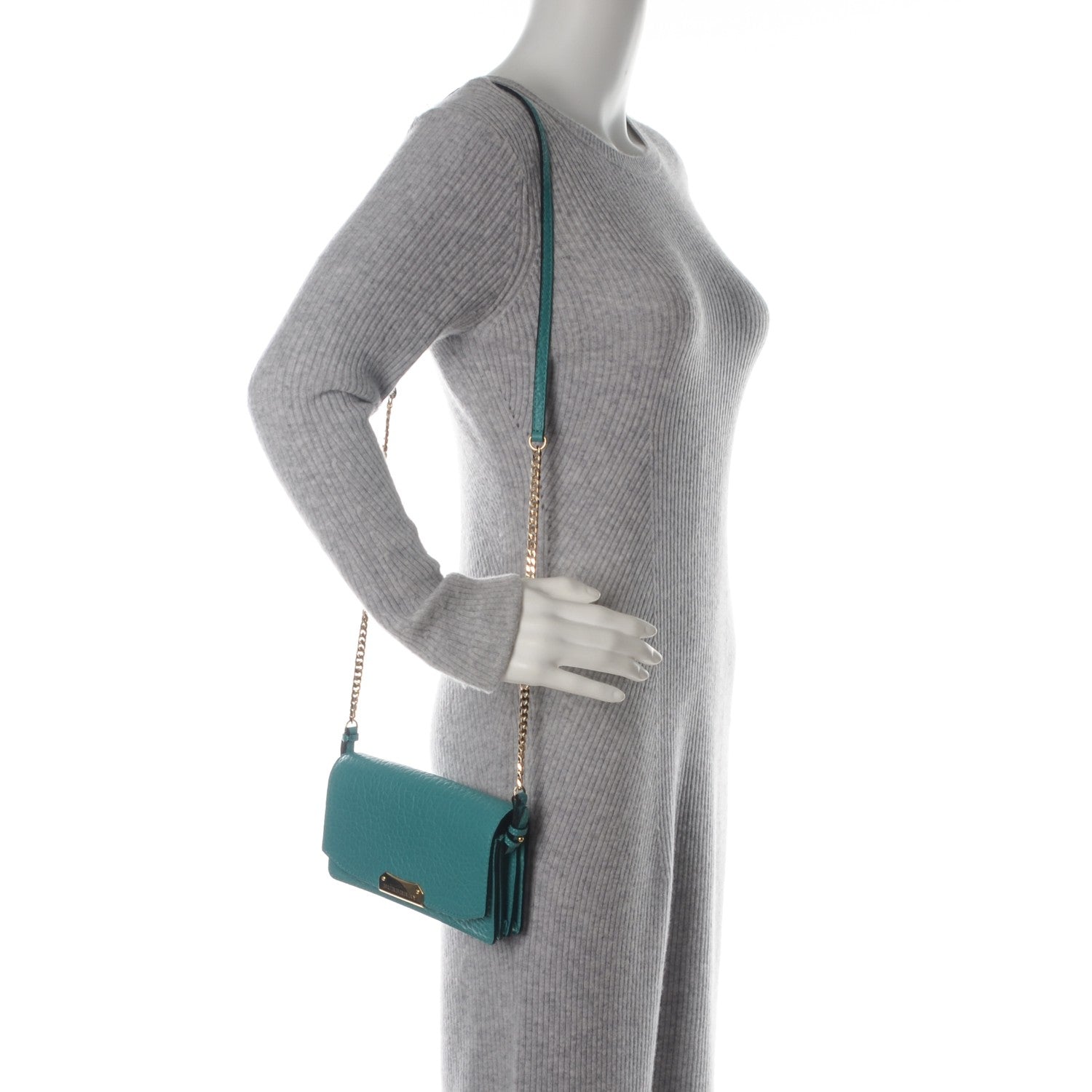 Burberry Signature Grain Small Madison Chain Clutch Aqua 2 of 7
