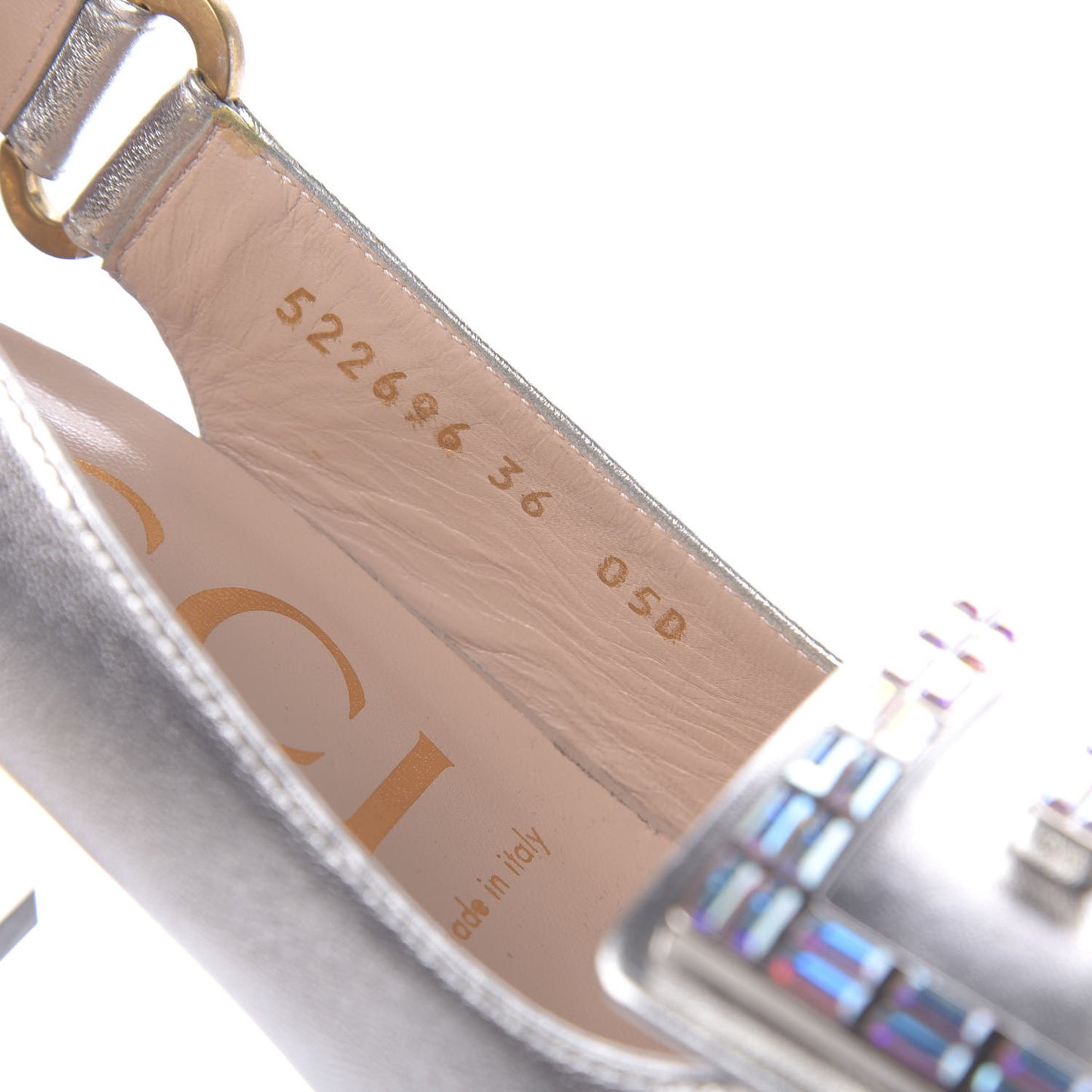 Metallic Nappa Crystal Square G Madelyn Slingbacks 36 Silver