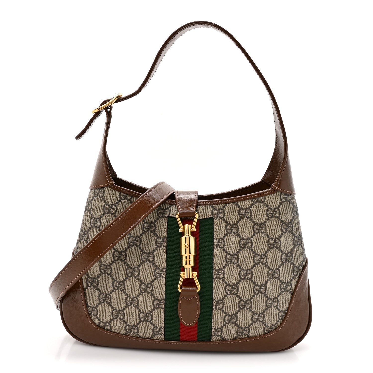 Gucci GG Supreme Monogram Azalea Calfskin Web Small Jackie 1961 Hobo Beige Ebony Brown Sugar 1 of 10