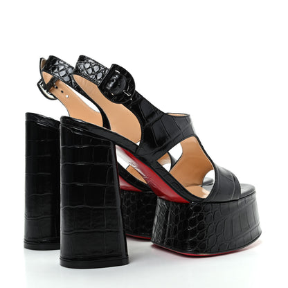Christian Louboutin Calfskin Crocodile Embossed Foolish Platform Sandals 36.5 Black 4 of 10