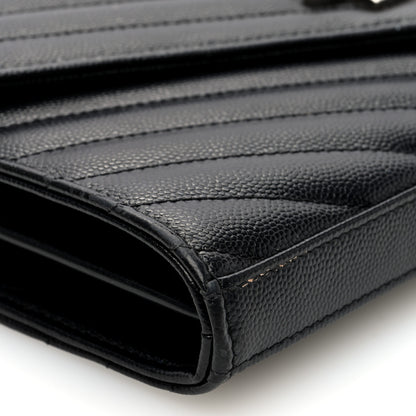 Saint Laurent Grain De Poudre Matelasse Chevron Monogram Chain Wallet Black 8 of 10