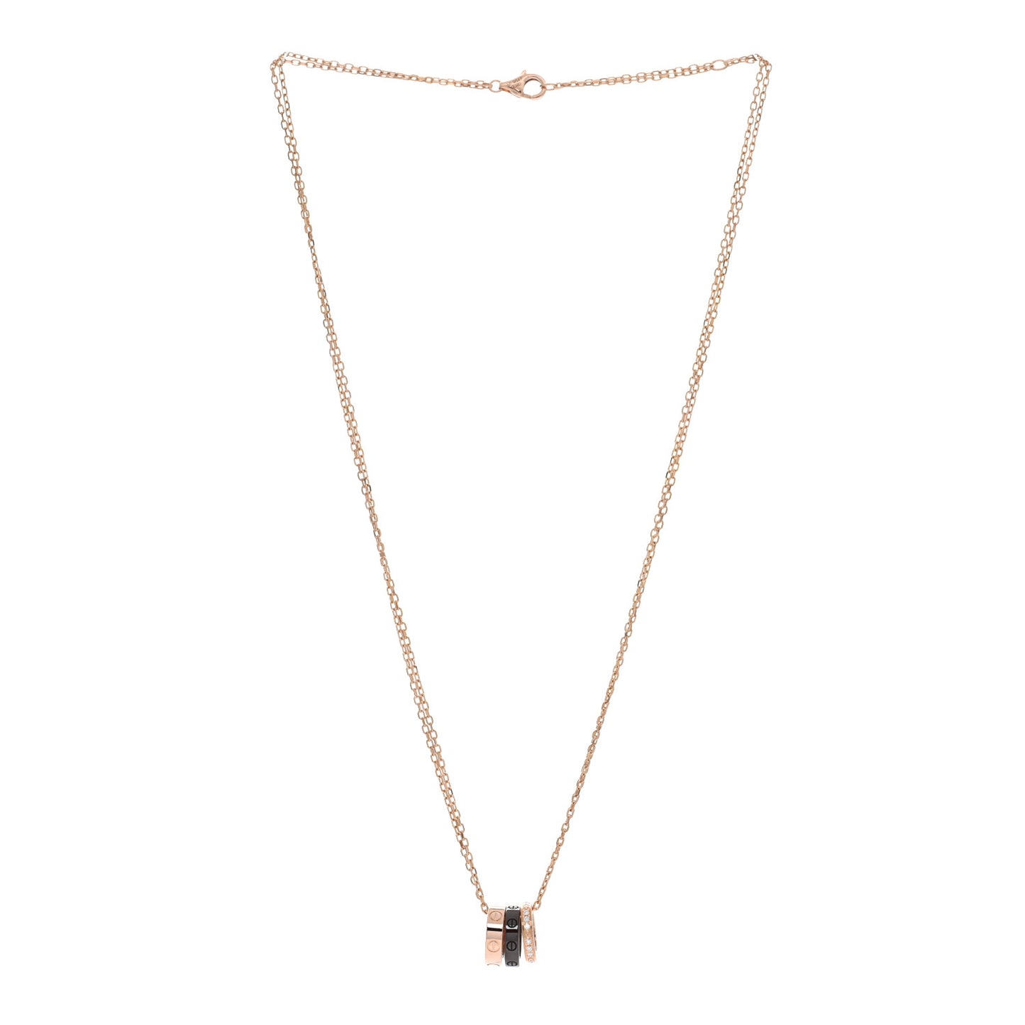 18K Pink Gold Ceramic Diamond Three Ring LOVE Pendant Necklace