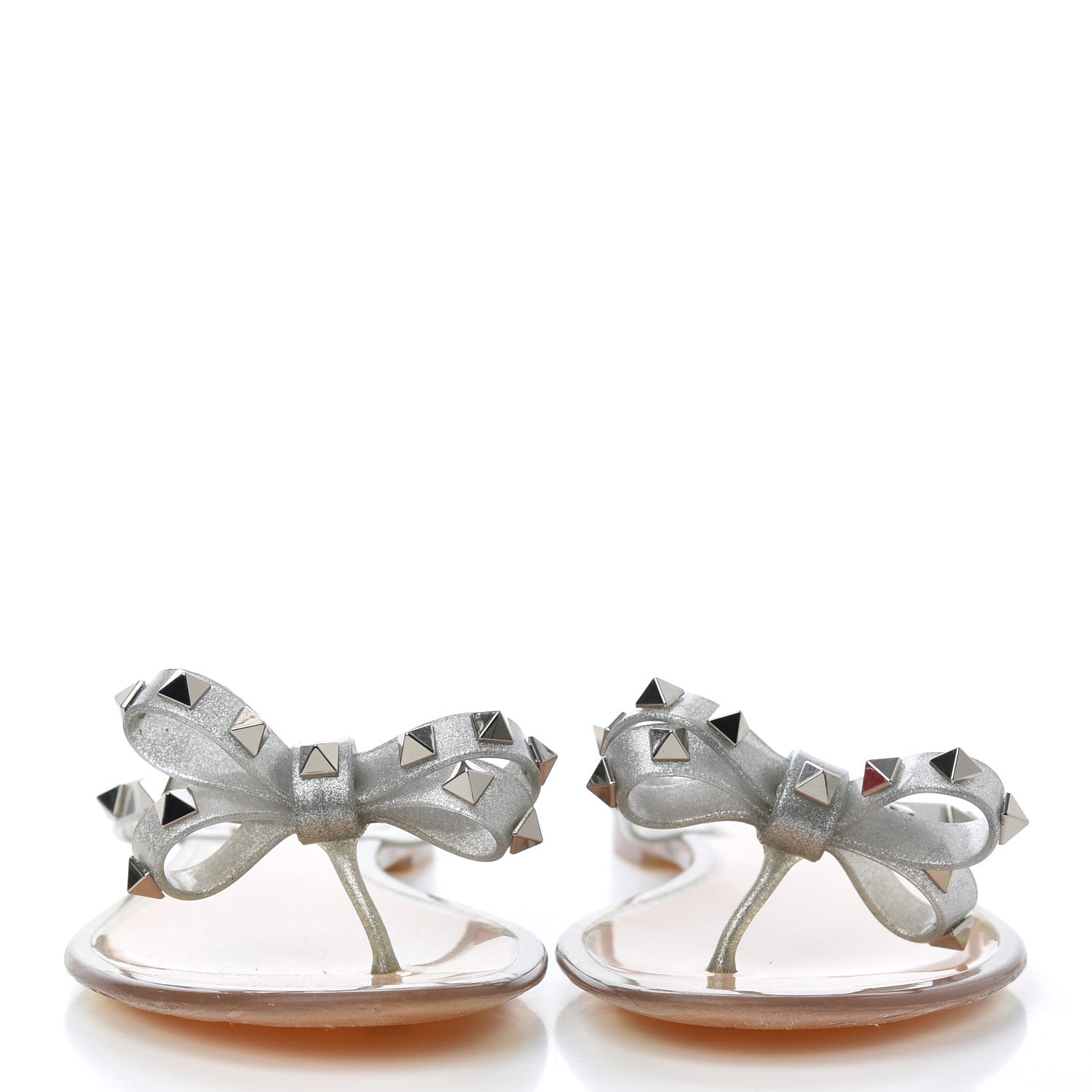 Valentino Garavani PVC Jelly Rockstud Bow Thong Sandals 41 Silver 2 of 8