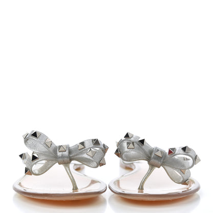 Valentino Garavani PVC Jelly Rockstud Bow Thong Sandals 41 Silver 2 of 8