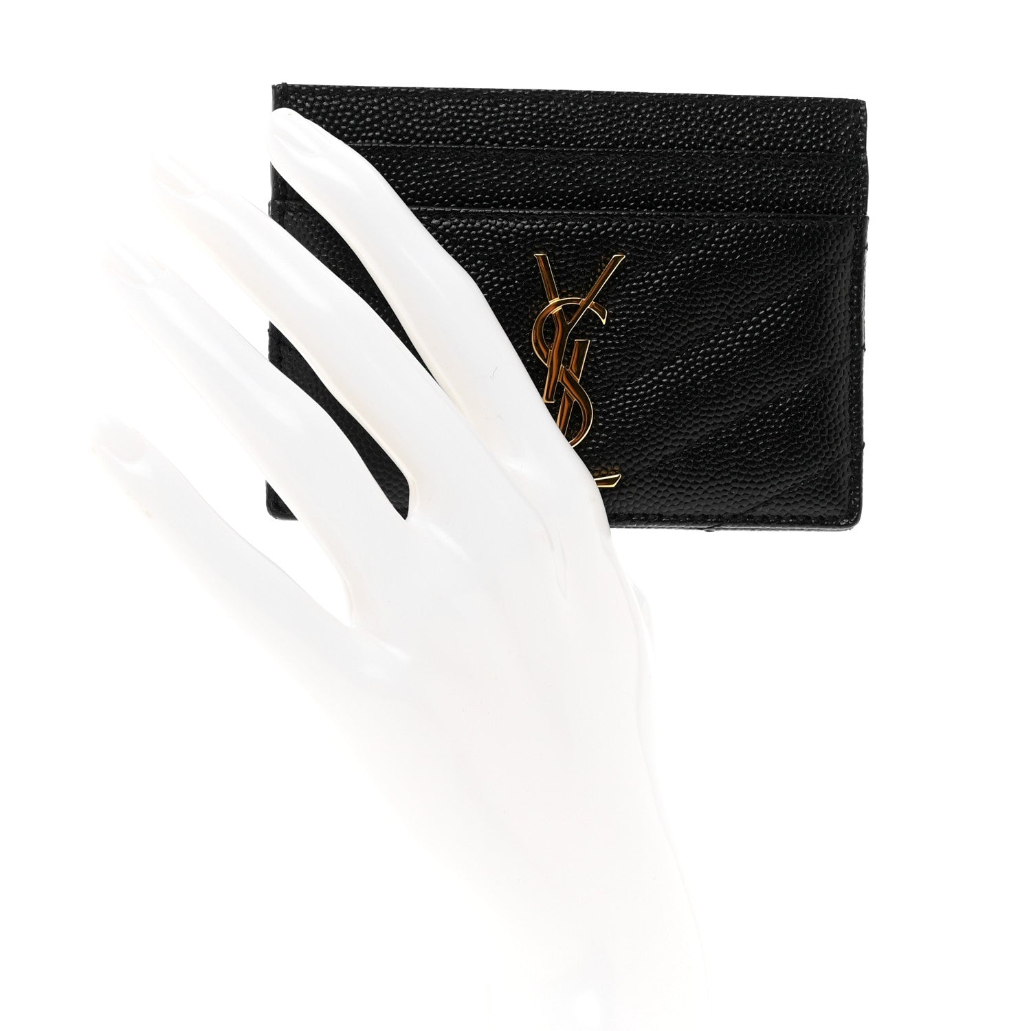 Saint Laurent Grain De Poudre Matelasse Chevron Monogram Credit Card Case Black 2 of 8