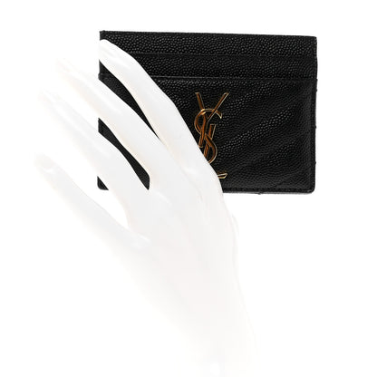 Saint Laurent Grain De Poudre Matelasse Chevron Monogram Credit Card Case Black 2 of 8