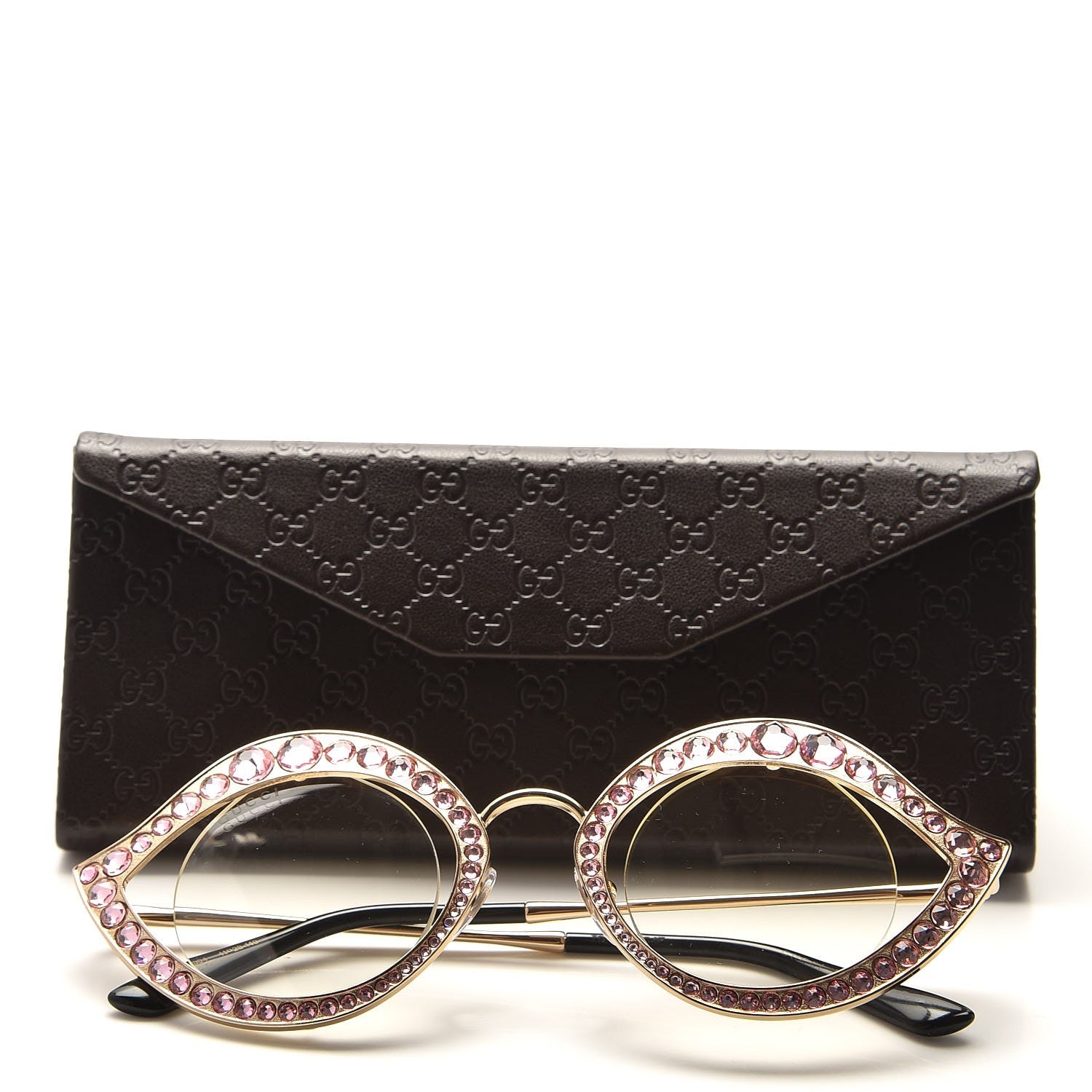 Gucci Metal Crystal Cat Eye Sunglasses GG0046S Light Pink 9 of 9