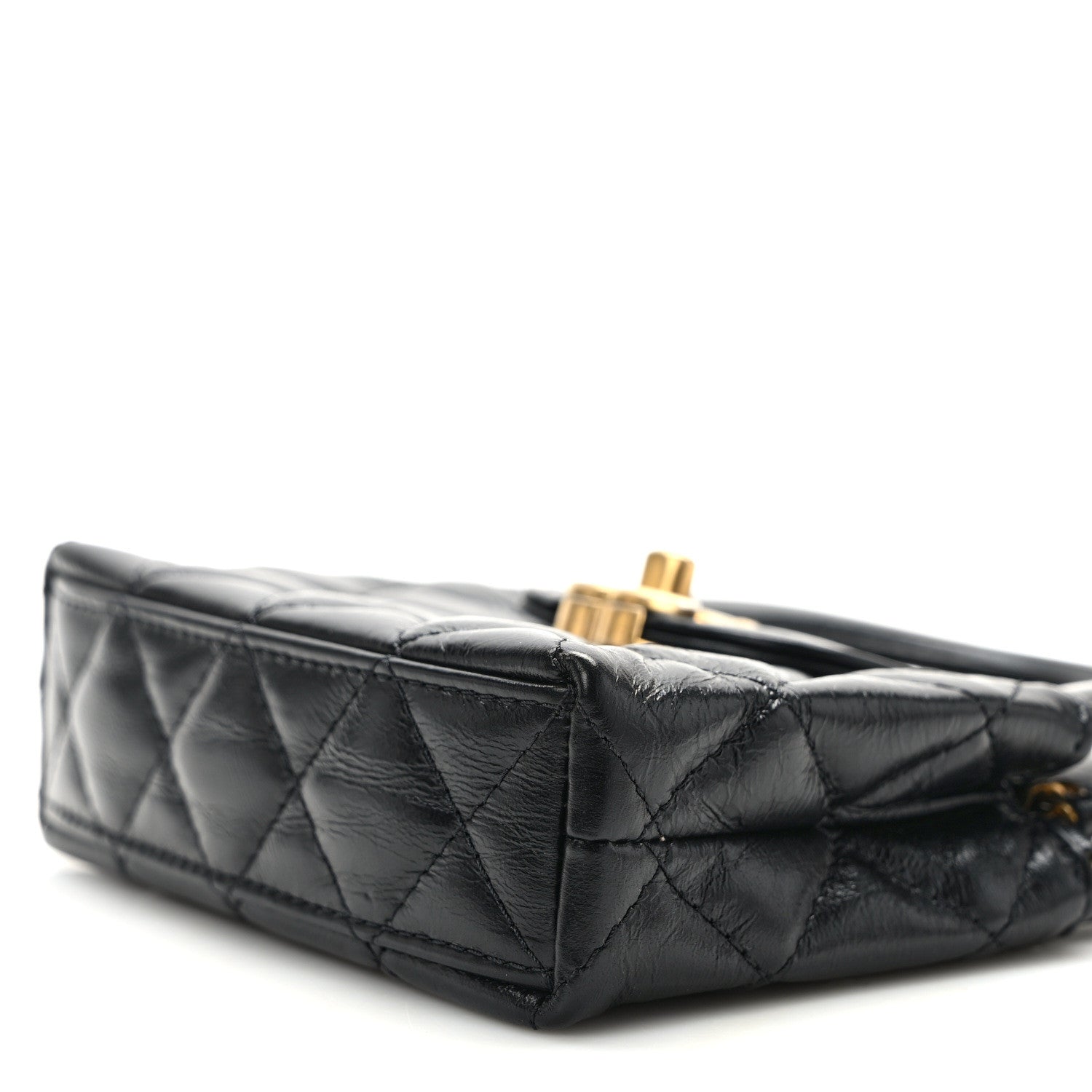 Chanel Shiny Aged Calfskin Quilted Mini Nano Kelly Shopper Black 10 of 12